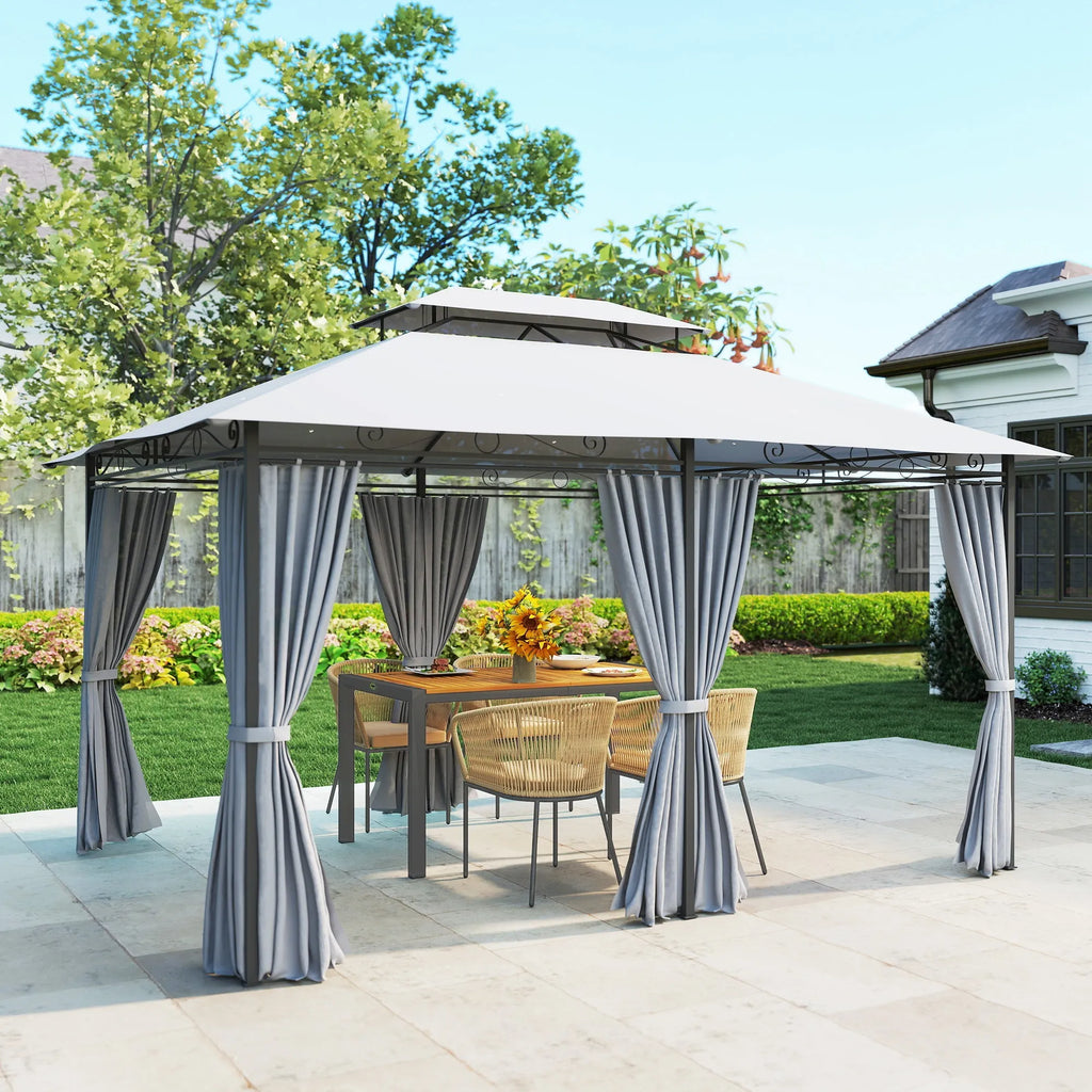 Sodo paviljonas su užuolaidomis ir ventiliuojamu stogu, 300x400 cm, tamsiai pilkas