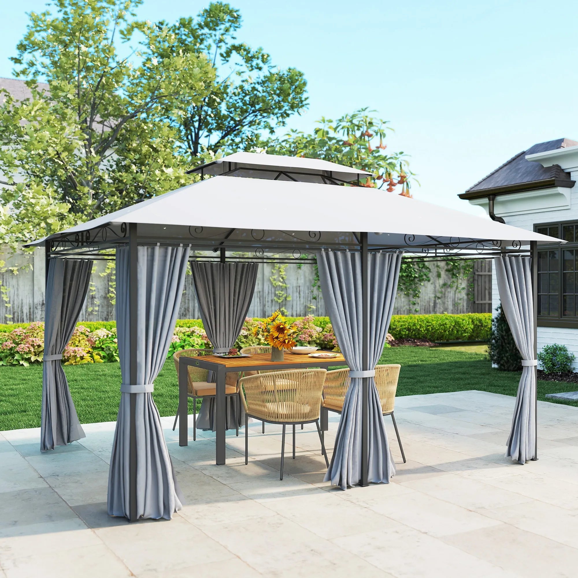 Sodo paviljonas su užuolaidomis ir ventiliuojamu stogu, 300x400 cm, tamsiai pilkas
