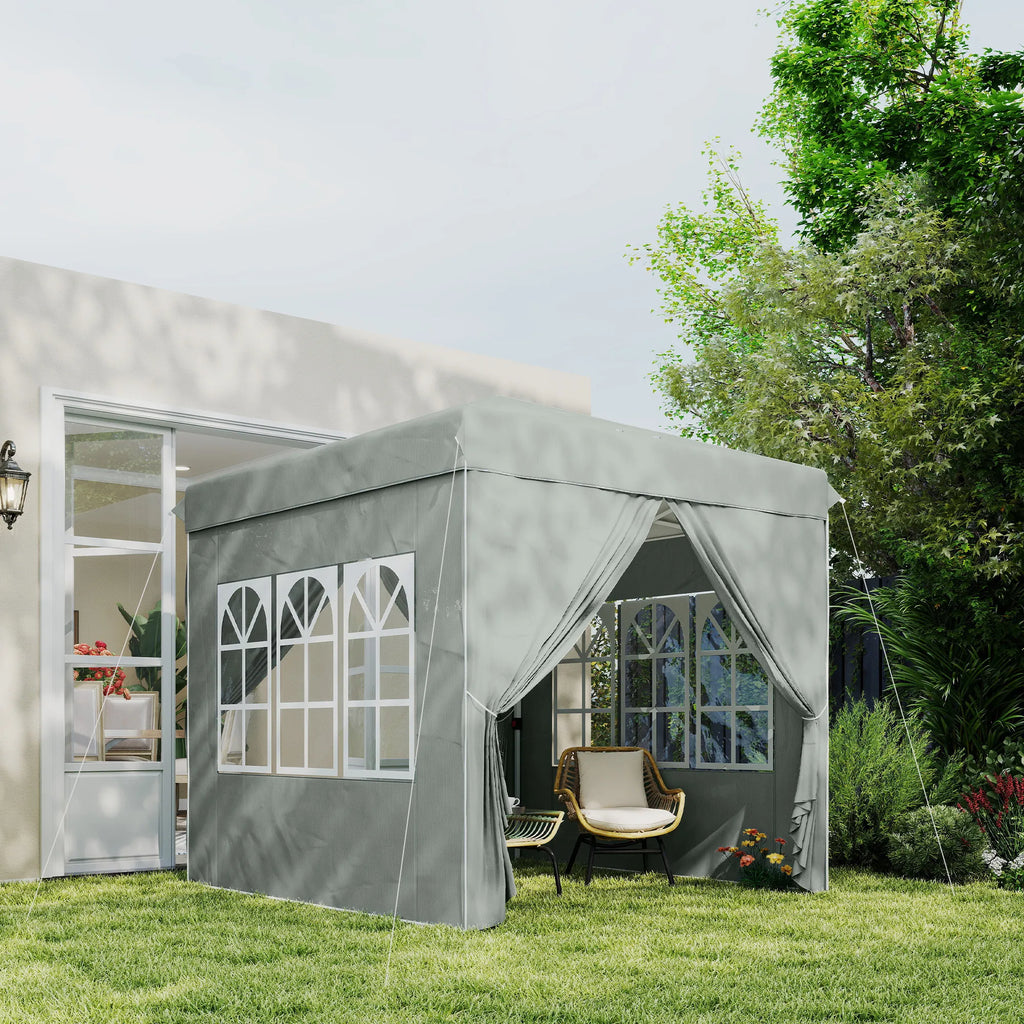 Sodo paviljonas sulankstomas su šoninėmis sienelėmis 2,5 x 2,5 m, šviesiai pilkas