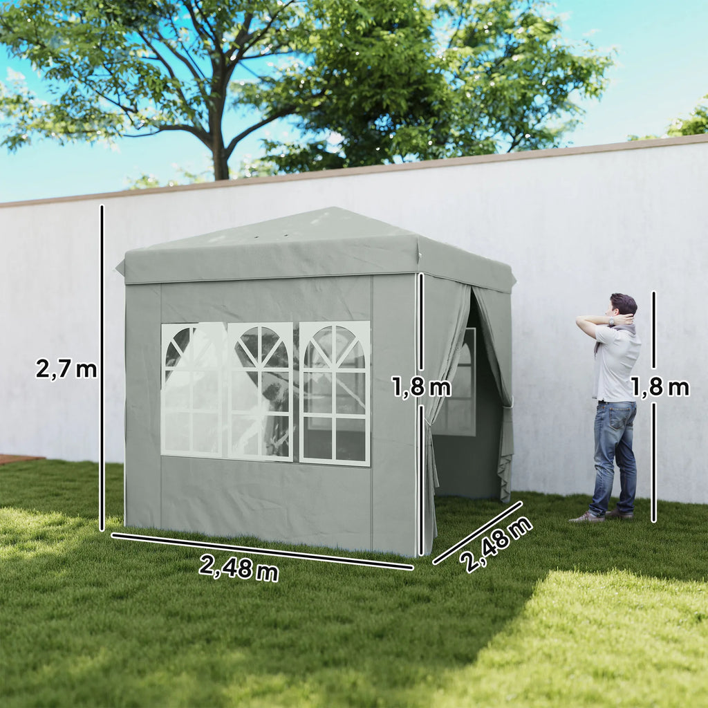 Sodo paviljonas sulankstomas su šoninėmis sienelėmis 2,5 x 2,5 m, šviesiai pilkas