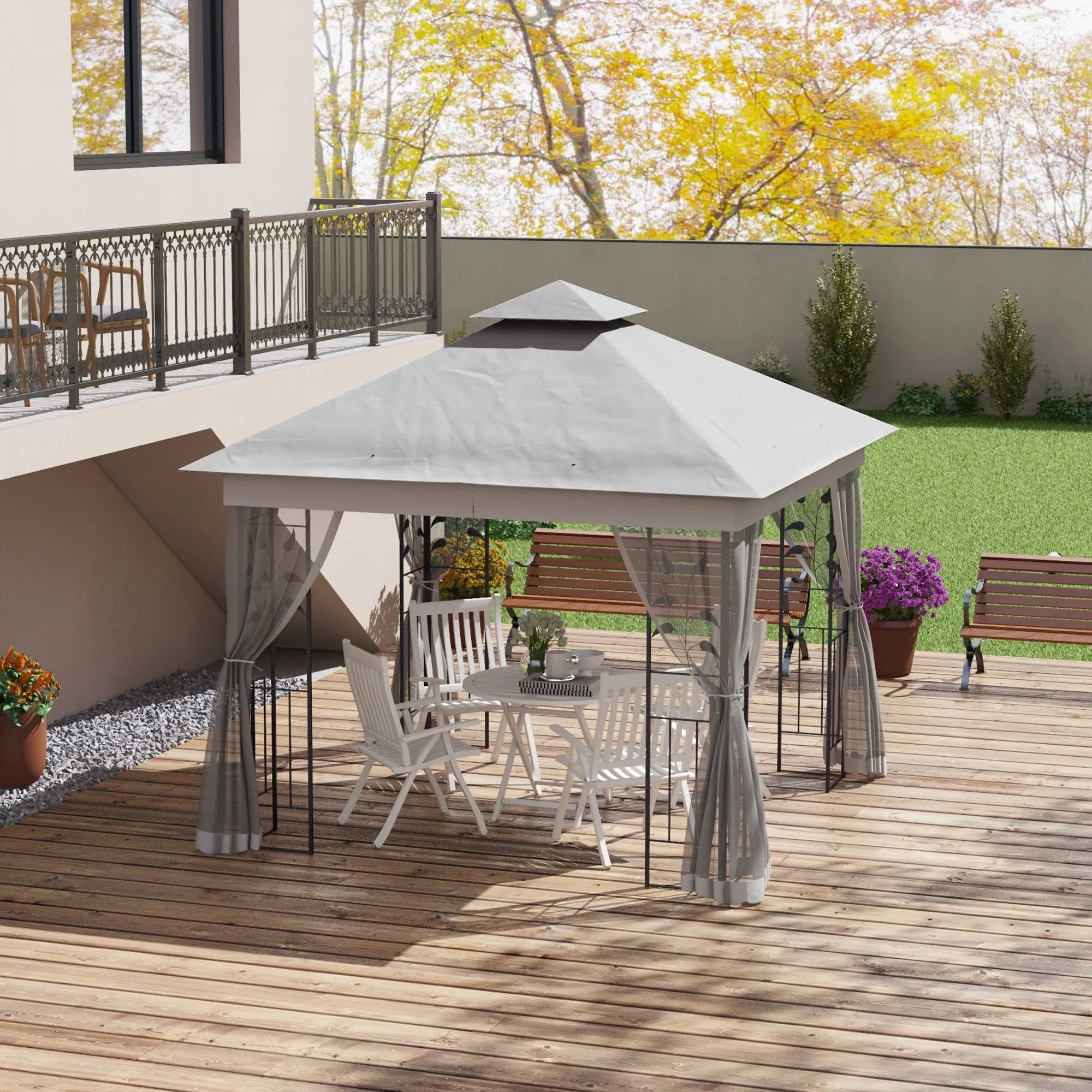 Sodo paviljono palapinė 3x3m su tinkleliu nuo vabzdžių šviesiai pilka