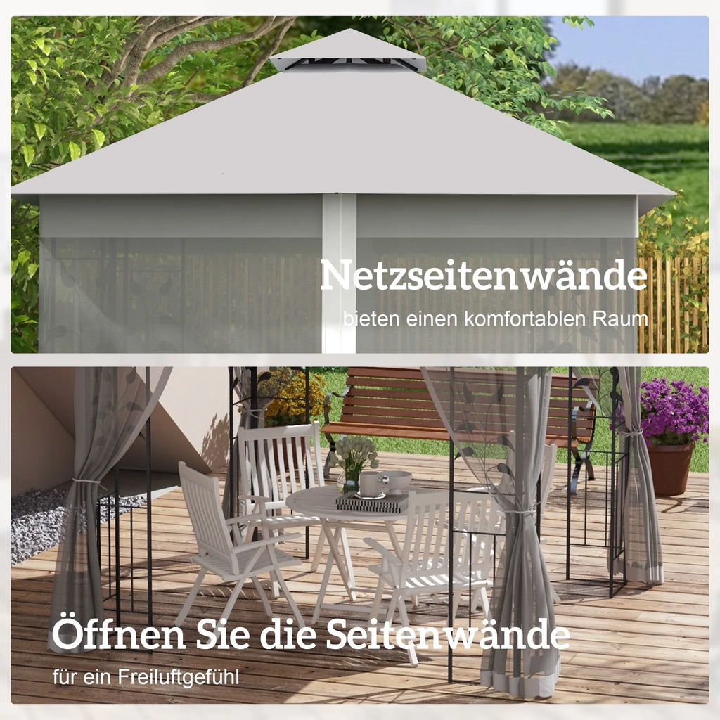 Sodo paviljono palapinė 3x3m su tinkleliu nuo vabzdžių šviesiai pilka