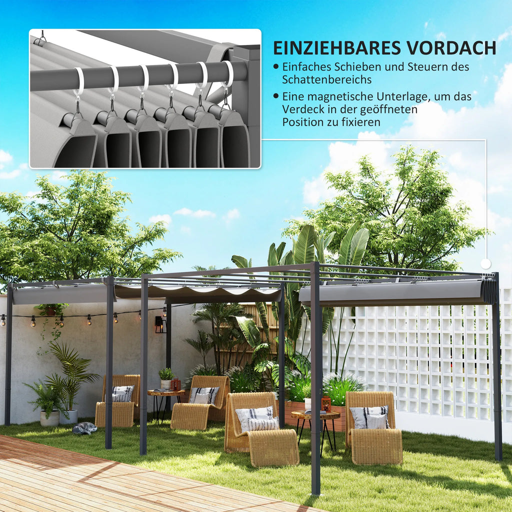 Sodo pergola su stumdomu stogu, pavėsinė su upf30+ apsauga nuo saulės, aliuminis ir poliesteris, 3x3 m, pilka