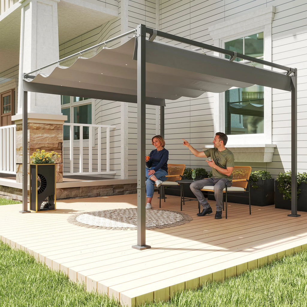 Sodo pergola su stumdomu stogu, pavėsinė su upf30+ apsauga nuo saulės, aliuminis ir poliesteris, 3x3 m, pilka