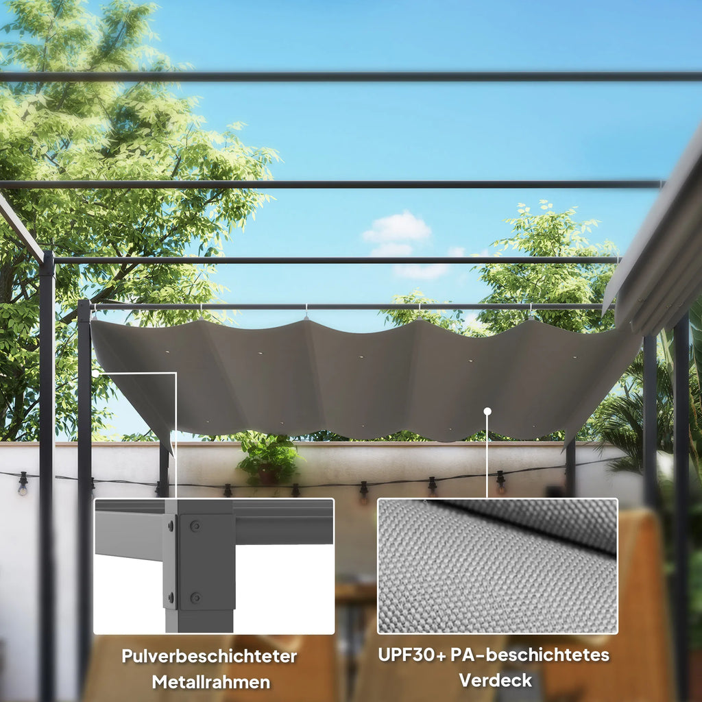Sodo pergola su stumdomu stogu, pavėsinė su upf30+ apsauga nuo saulės, aliuminis ir poliesteris, 3x3 m, pilka