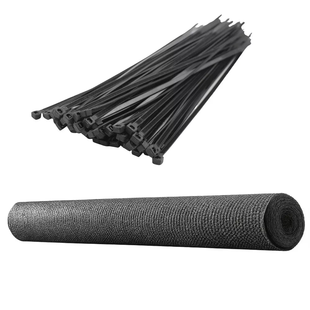 Sodo šešėlių tinklas, 1,5 × 50 m, 70 g/m², su tvirtinimo dirželiais, juodas