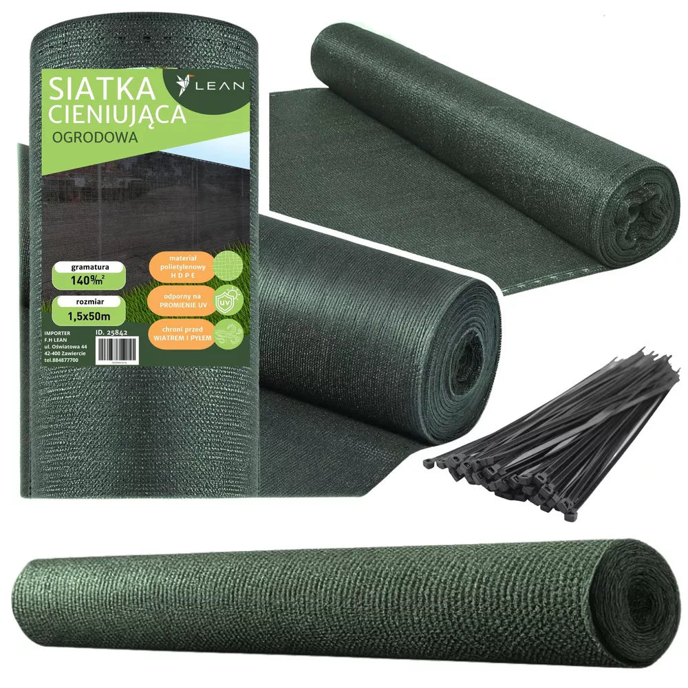 Sodo šešėlių tinklas, 1,5x50 m, 140 g/m², tamsiai žalias