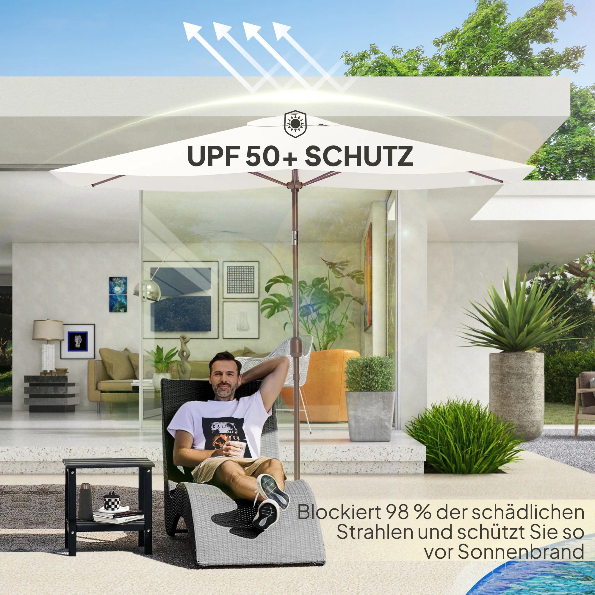 Sodo skėčio užvalkalas 2 x 3 m poliesteris UV 50+ smėlio spalvos