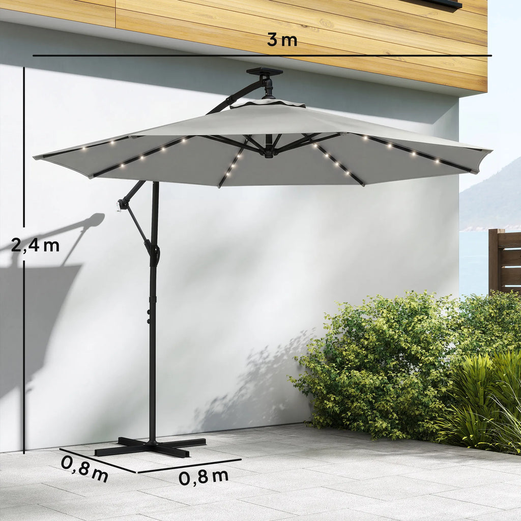 Sodo skėtis su LED apšvietimu poliesterio 300 cm besisukantis šviesiai pilkas