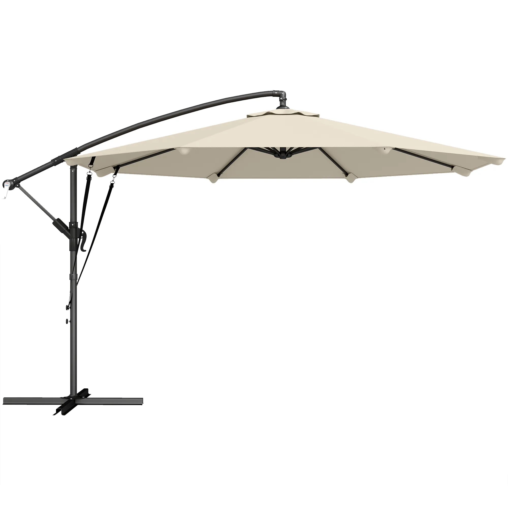 Sodo skėtis su šonine alkūne, Ø2,95 m, apsauginiu uždangalu, kreminės baltos spalvos