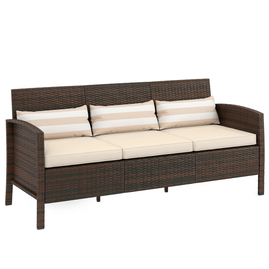 Sodo sofa 3 vietų, su pagalvėlėmis, ruda, 173 x 68 x 78 cm