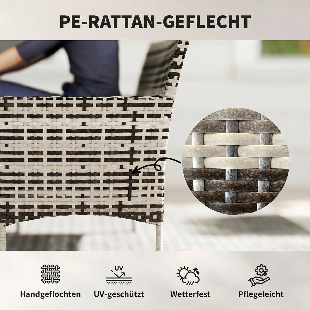 Sodo sofa dvivietė, iš PE ratano, su pagalvėlėmis, plieninis rėmas, šviesiai pilka