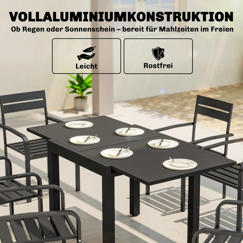 Sodo stalas ištraukiamas 80/160 x 80 cm, aliuminis, 4-6 asmenims, stačiakampis