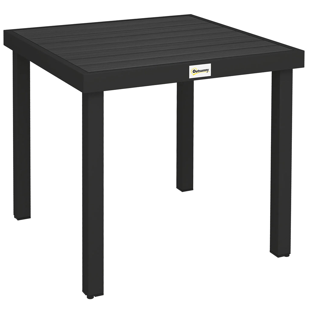 Sodo stalas kvadratinis su medžio imitacijos stalviršiu 78x78 cm, juodas