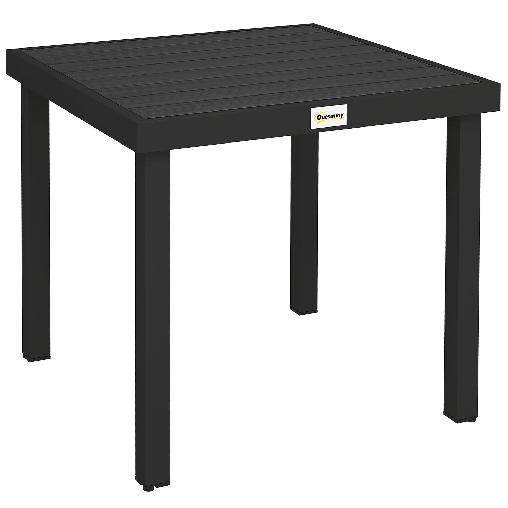 Sodo stalas kvadratinis su medžio imitacijos stalviršiu 78x78 cm, juodas