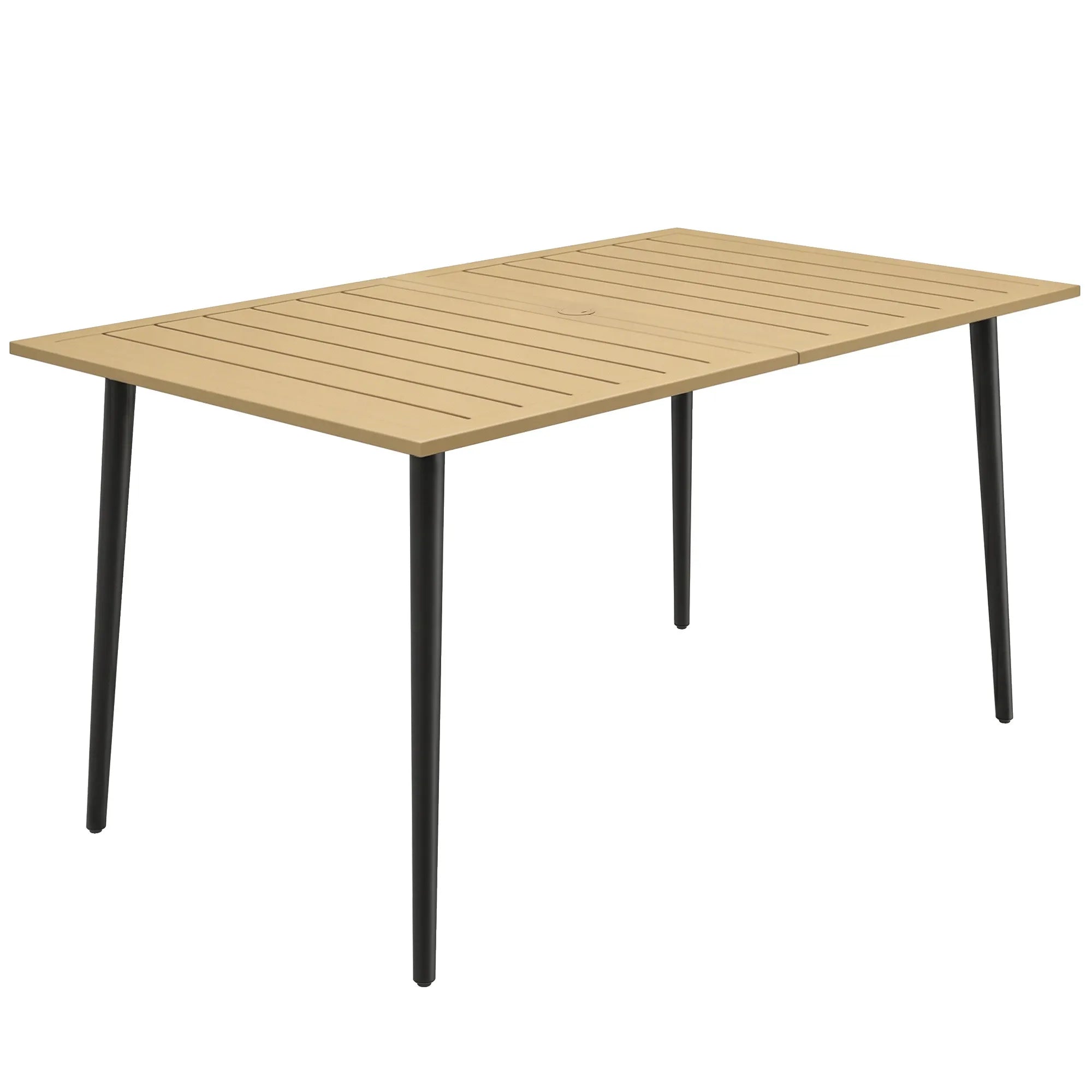 Sodo stalas metalinis 150x90cm su skėčio anga rudas