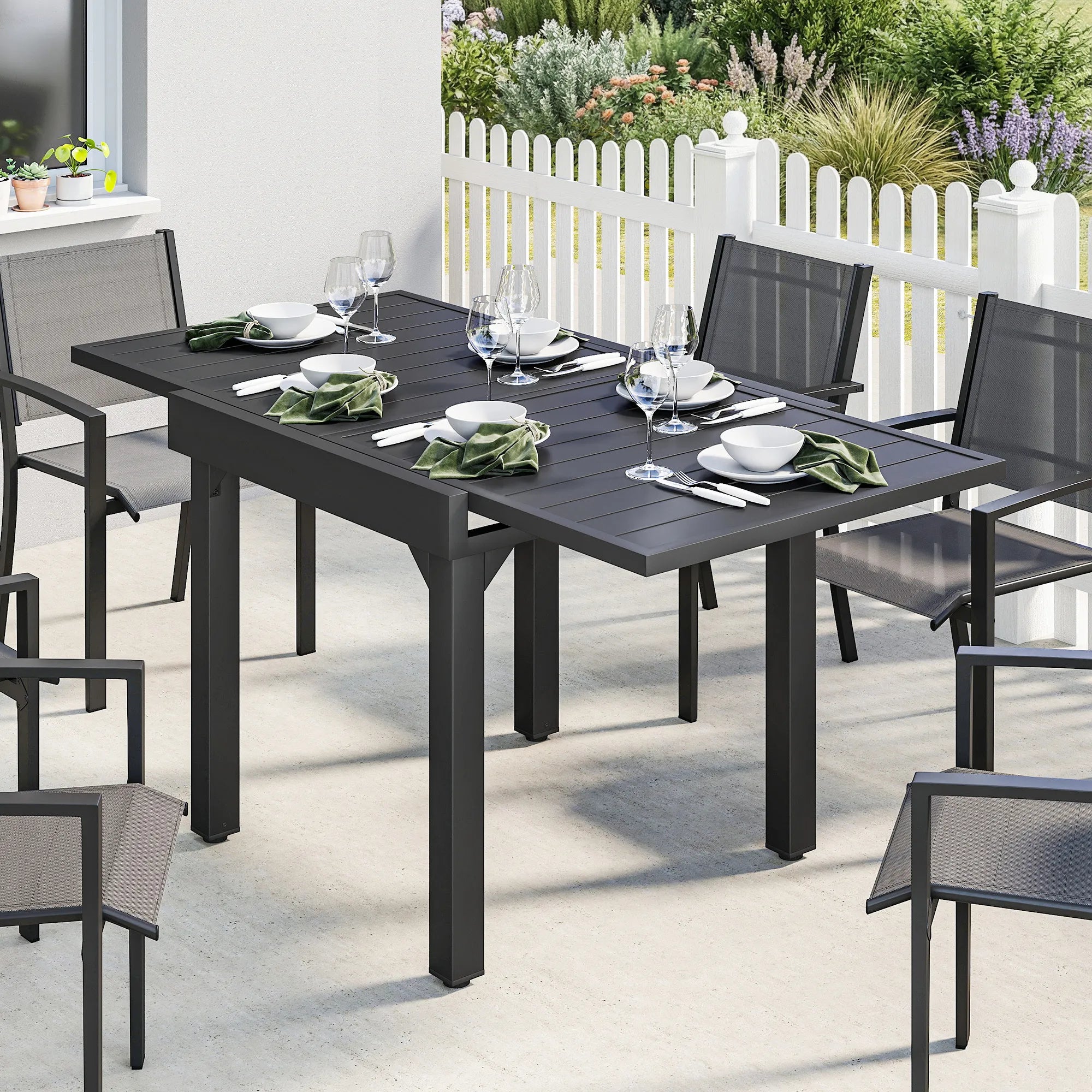 Sodo stalas prasiilginantis 80/160 x 80 cm, aliuminis, 4-6 asmenims, stačiakampis