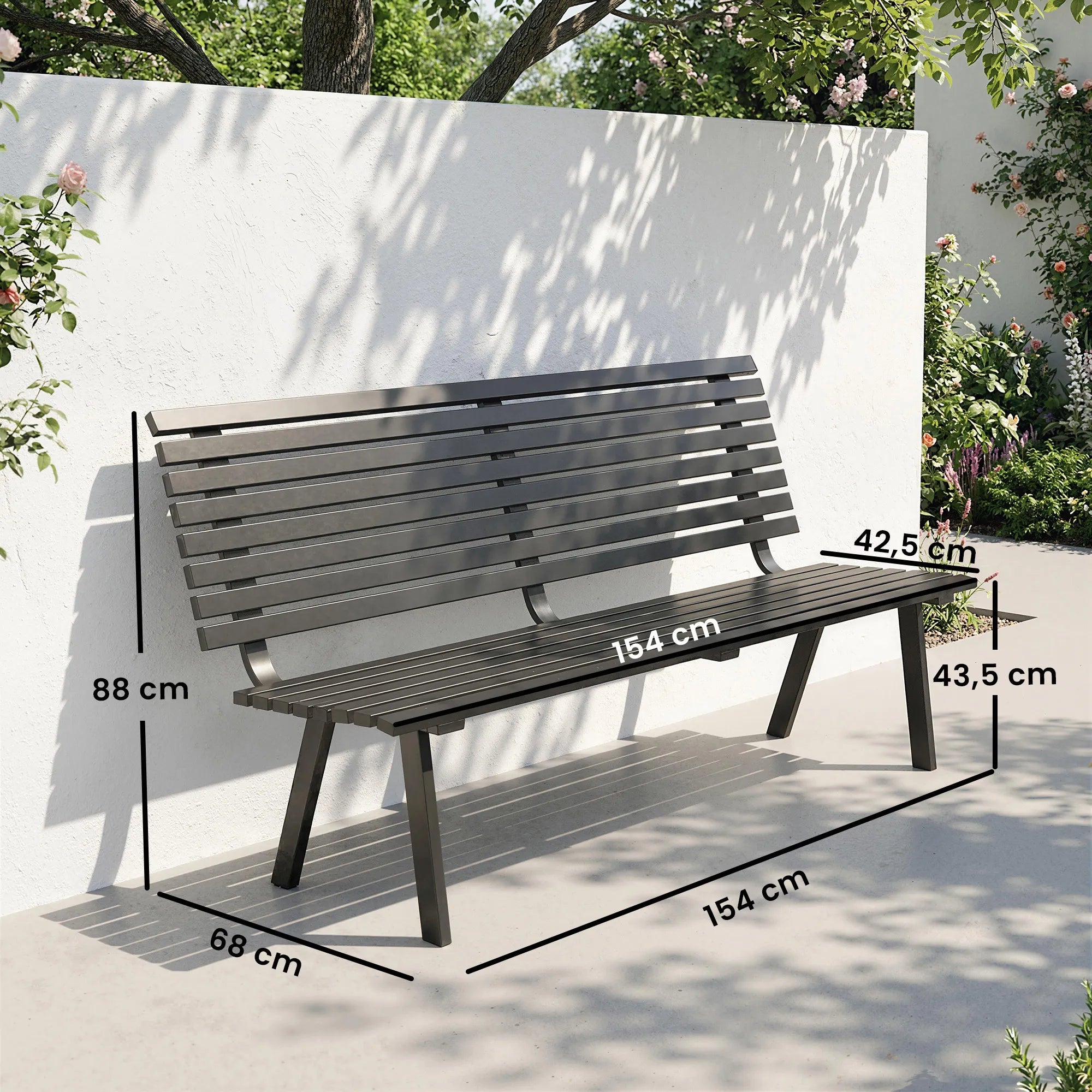 Sodo suoliukas 3-vietis, metalinis, iki 240 kg, 154 cm, juodas
