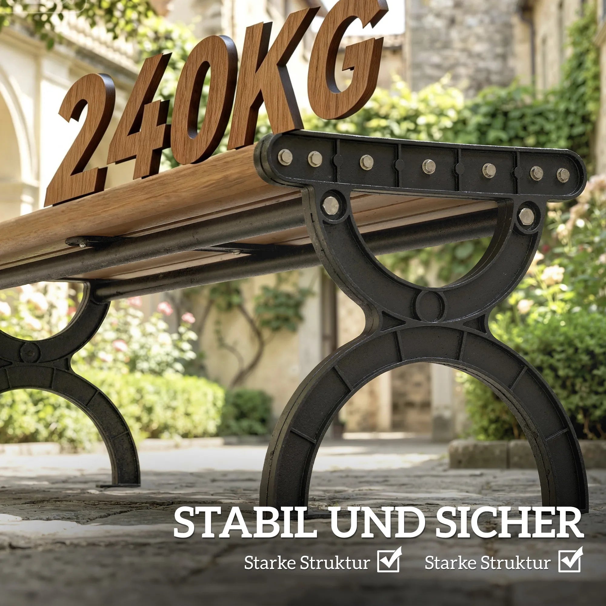 Sodo suoliukas dvivietis, iki 240 kg, su metaliniu rėmu, rudas