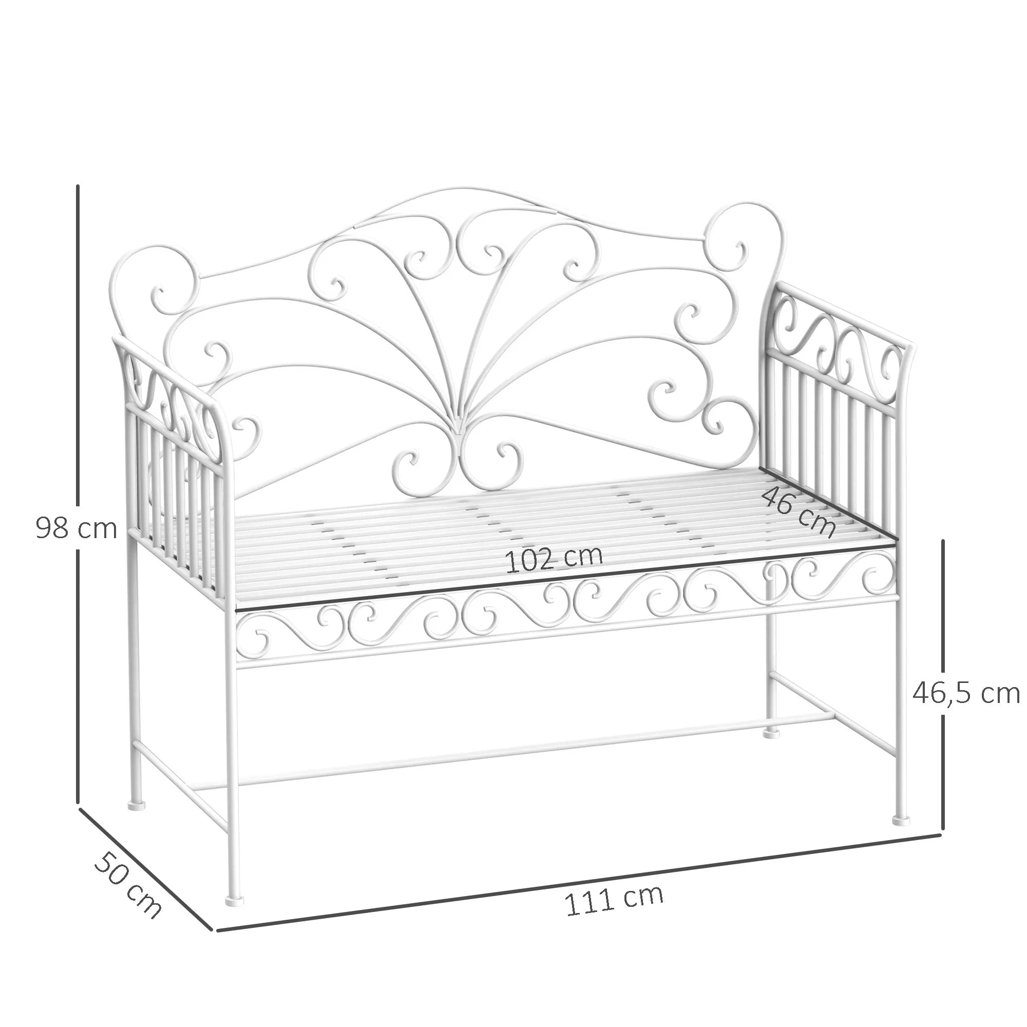 Sodo suoliukas metalinis 111x50cm dvivietis baltas