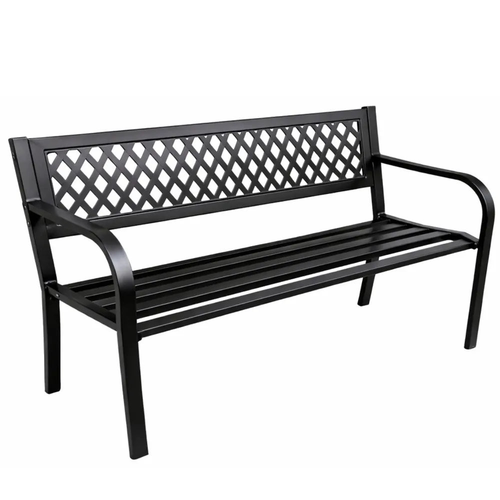 Sodo suoliukas, metalinis, su atlošu, 115 cm aukščio, juodas