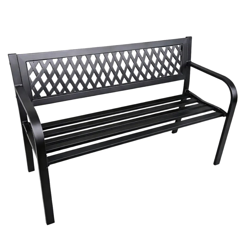 Sodo suoliukas, metalinis, su atlošu, 115 cm aukščio, juodas