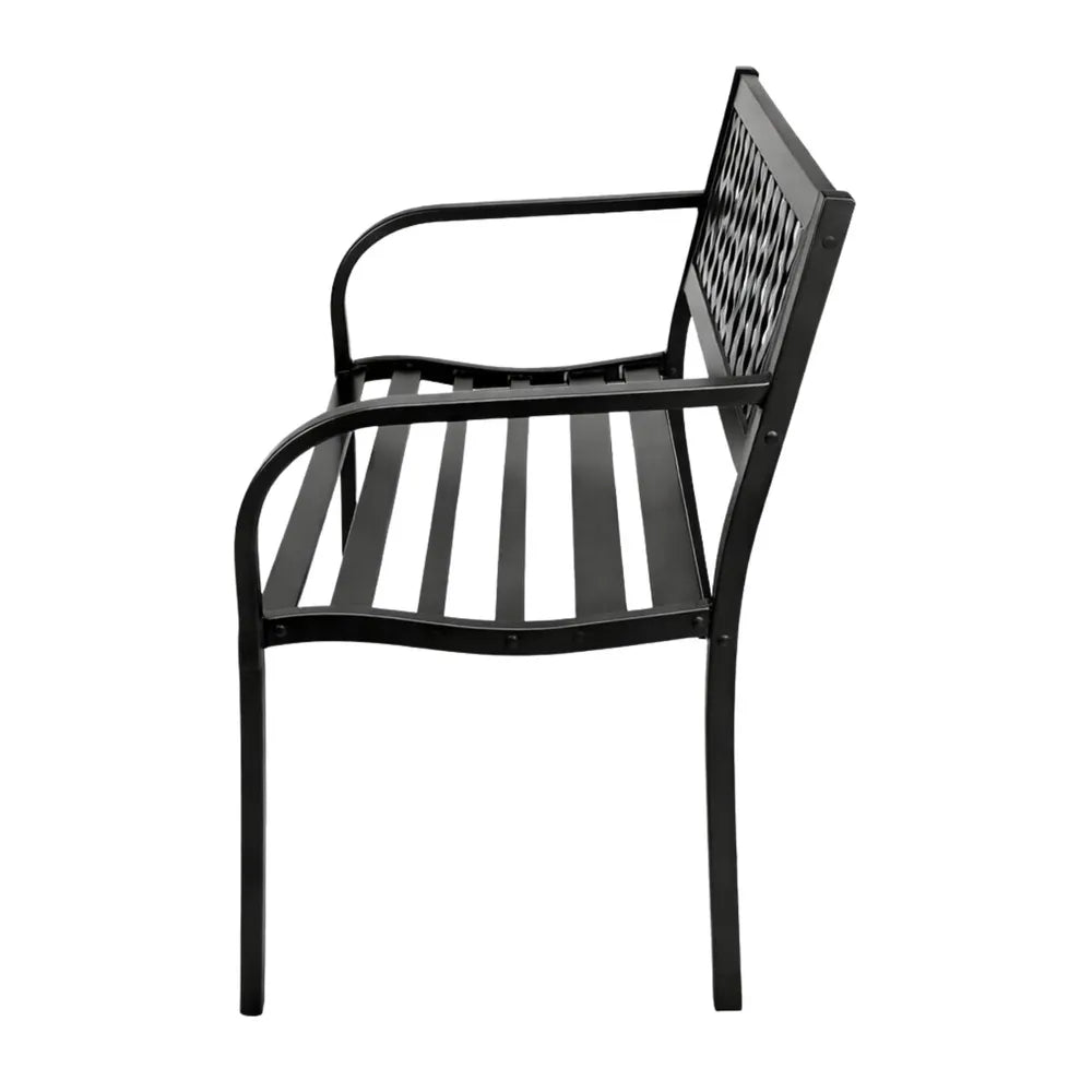 Sodo suoliukas, metalinis, su atlošu, 115 cm aukščio, juodas