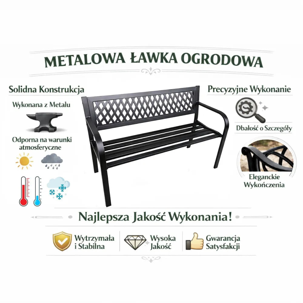 Sodo suoliukas, metalinis, su atlošu, 115 cm aukščio, juodas