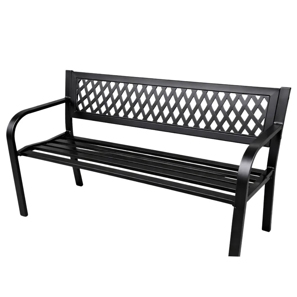 Sodo suoliukas, metalinis, su atlošu, 115 cm aukščio, juodas