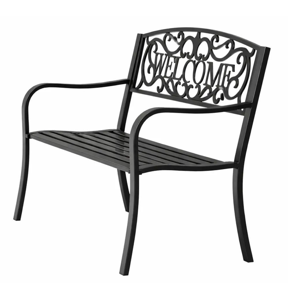 Sodo suoliukas su atlošu, metalinis, 152 cm, juodas