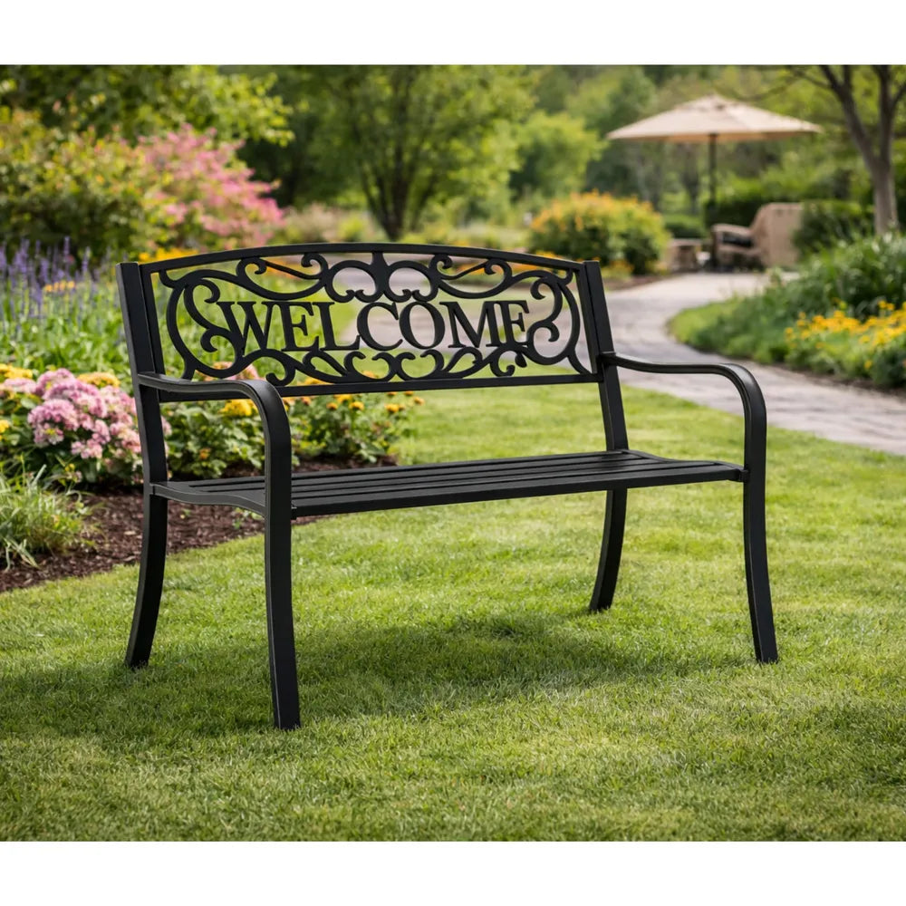 Sodo suoliukas su atlošu, metalinis, 152 cm, juodas