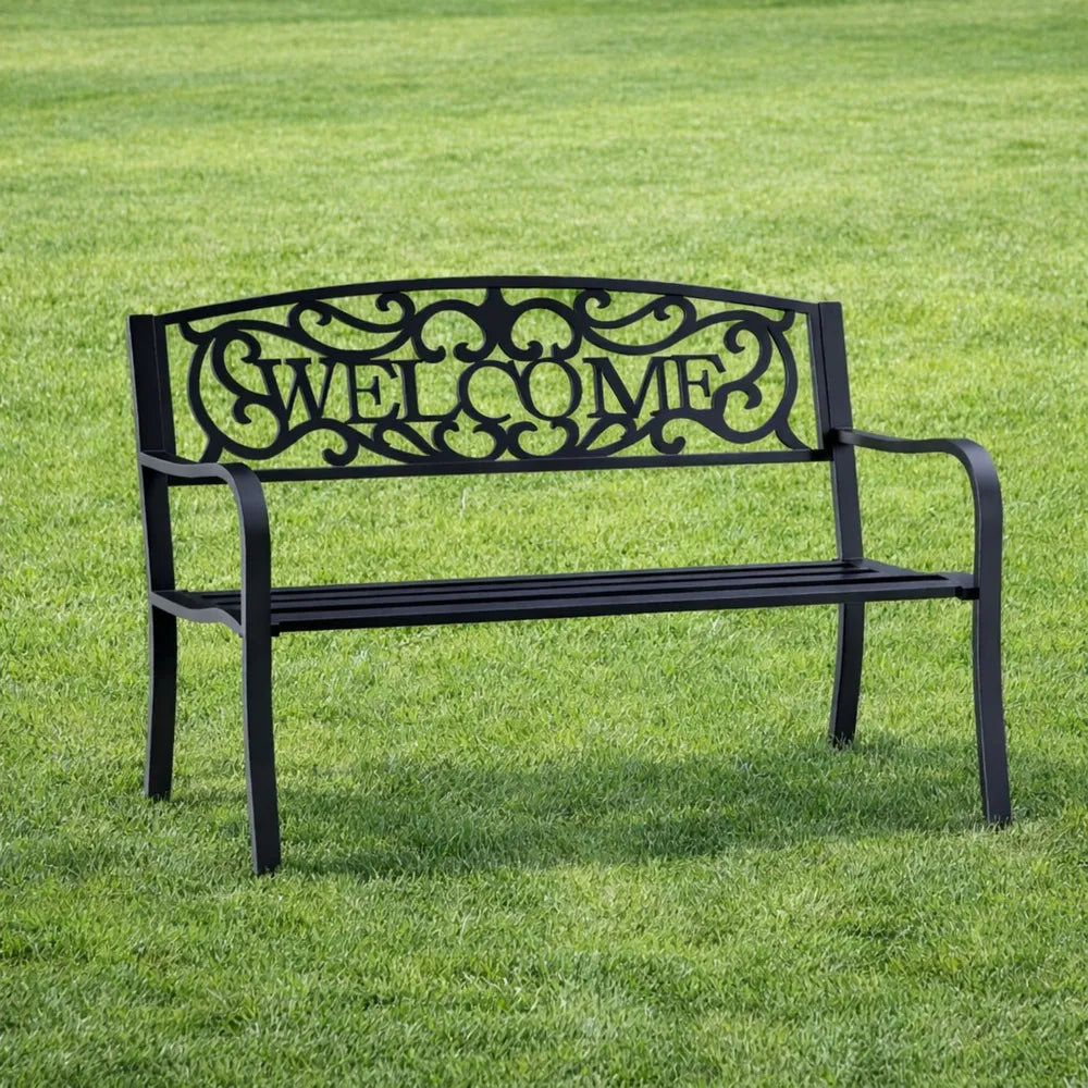 Sodo suoliukas su atlošu, metalinis, 152 cm, juodas