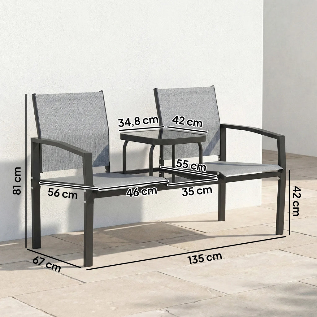 Sodo suoliukas su staleliu metalinis 135x67x81 cm pilkas