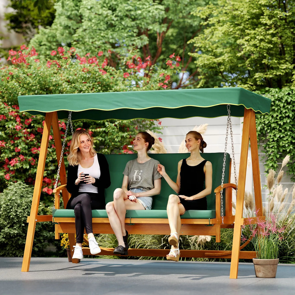 Sodo supynės su lovos funkcija, 3-viečiai, nuo 3 metų, tamsiai žalios