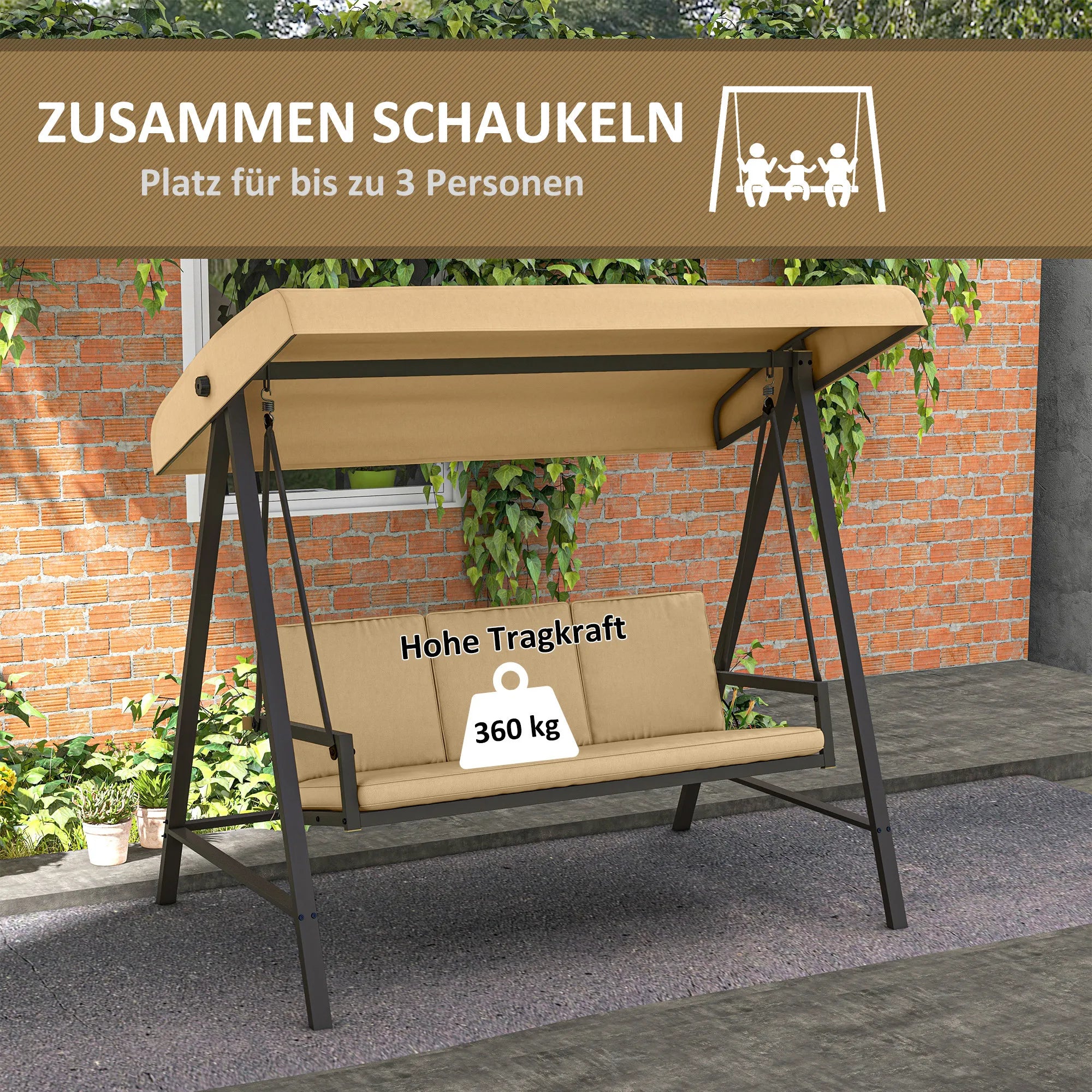 Sodo sūpynės su stogeliu 200x125x175 cm smėlio spalvos