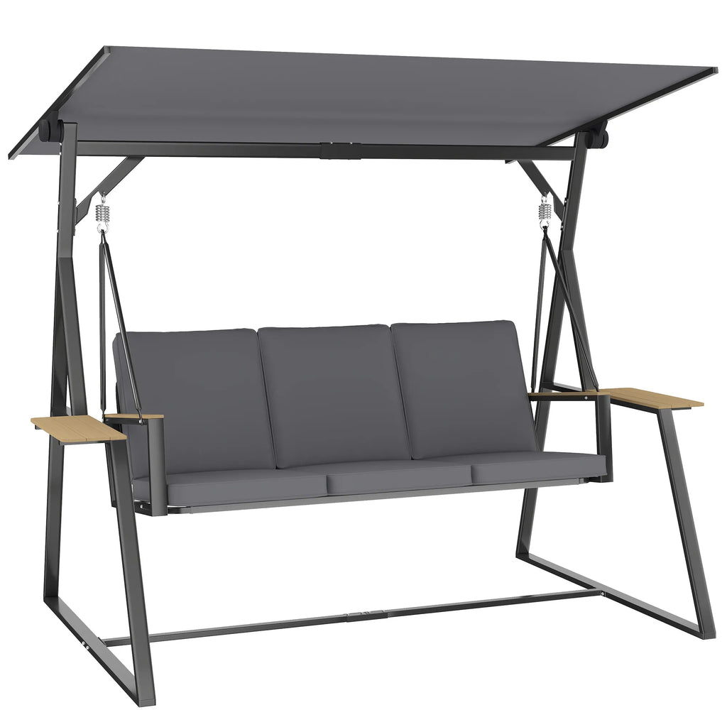 Sodo sūpynės su stogeliu metalinės 222 cm su pagalvėlėmis pilkos