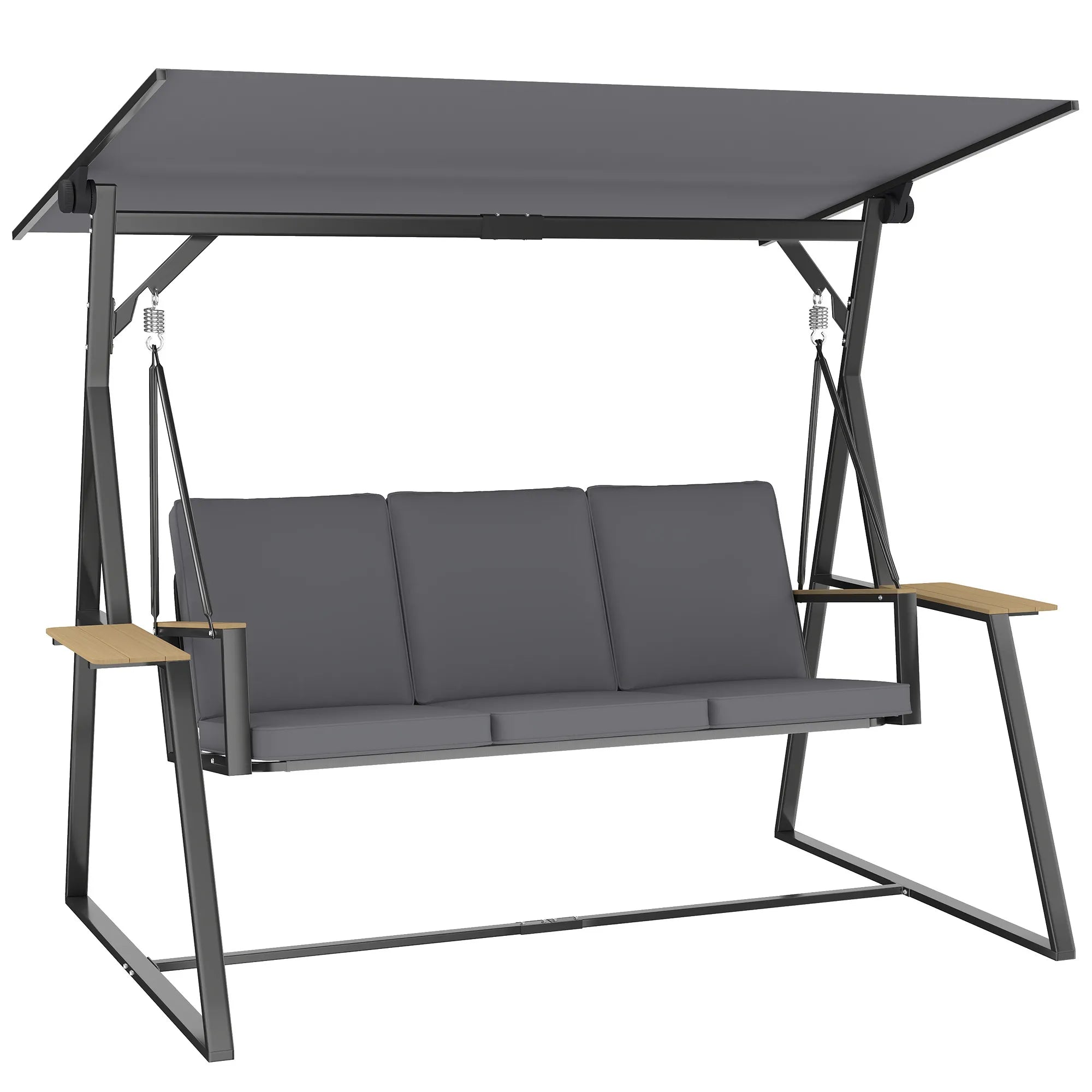 Sodo sūpynės su stogeliu metalinės 222 cm su pagalvėlėmis pilkos