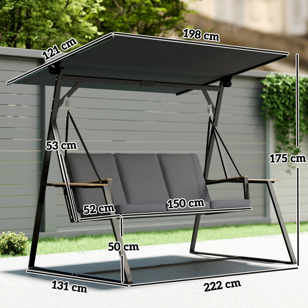 Sodo sūpynės su stogeliu metalinės 222 cm su pagalvėlėmis pilkos