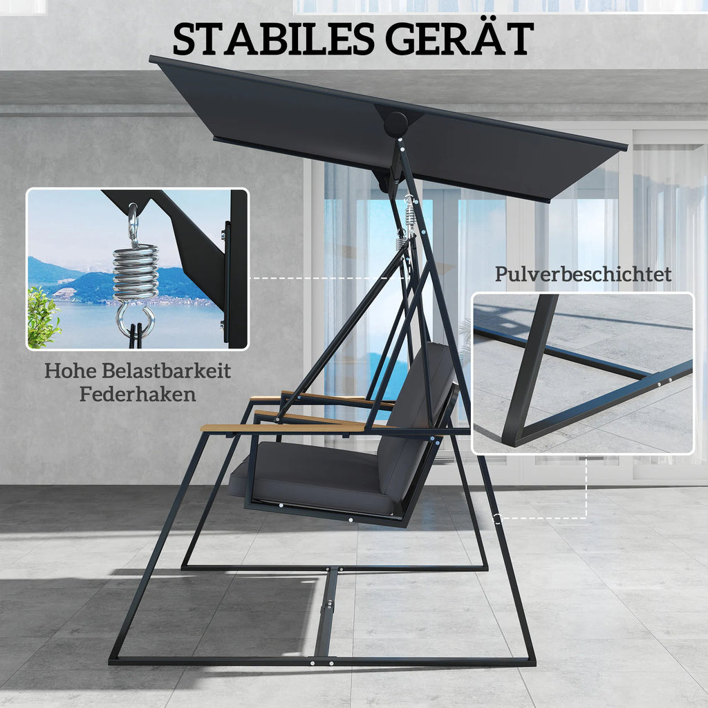 Sodo sūpynės su stogeliu metalinės 222 cm su pagalvėlėmis pilkos