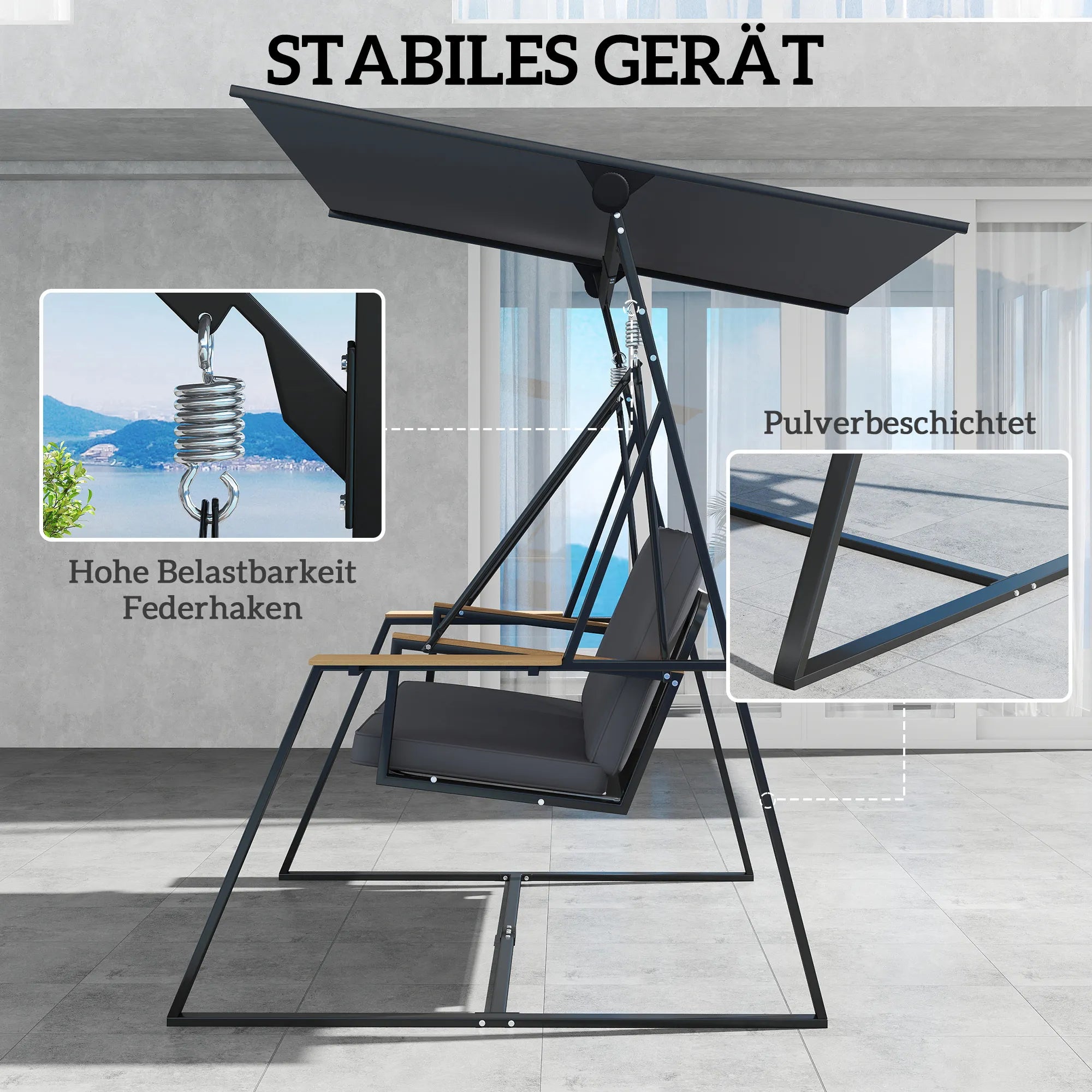 Sodo sūpynės su stogeliu metalinės 222 cm su pagalvėlėmis pilkos