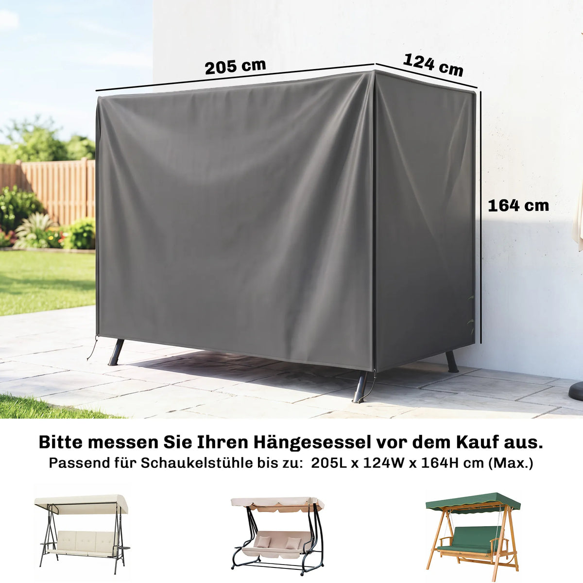 Sodo sūpynių dangtis Vidaxl, 205 x 124 x 164 cm, tamsiai pilkas
