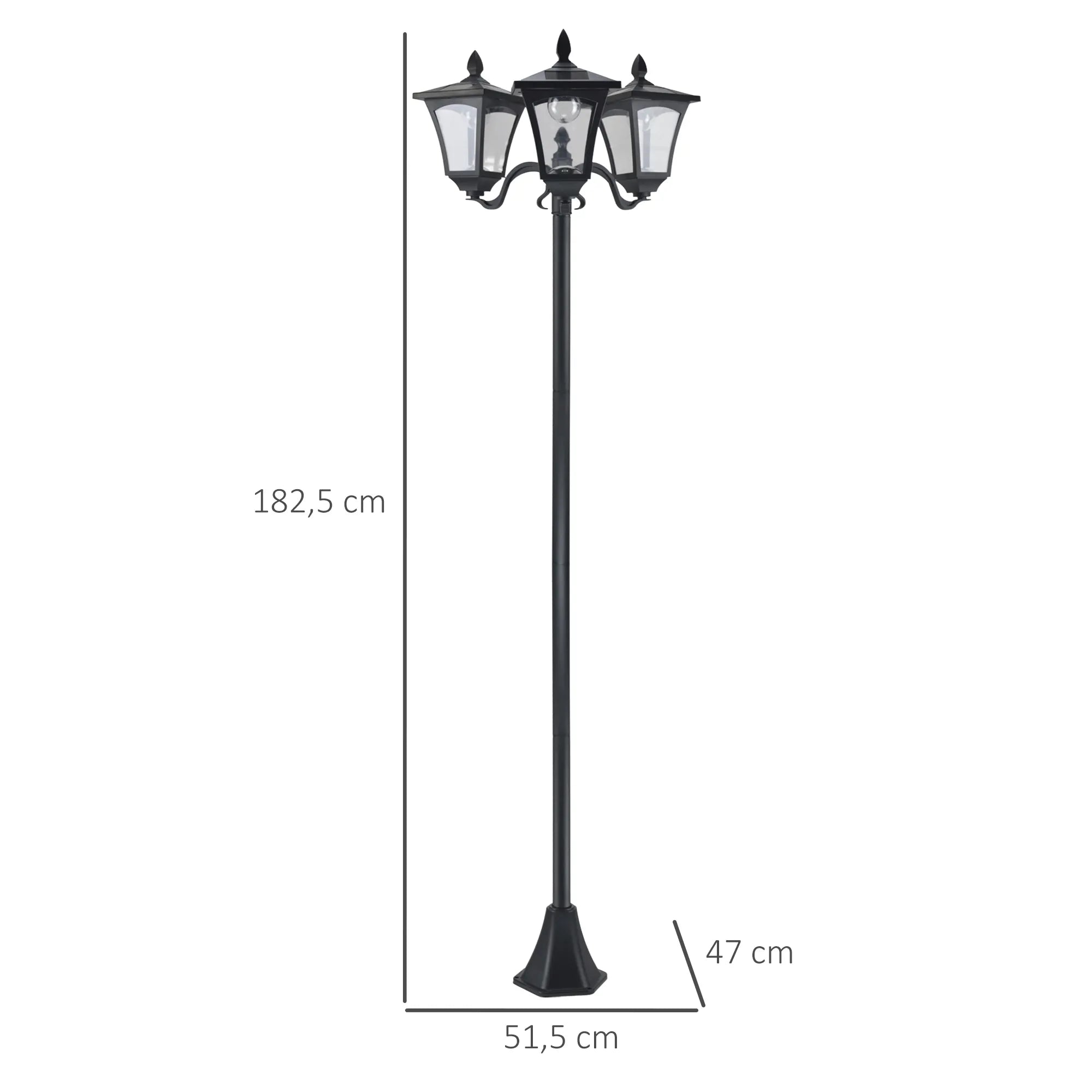 Sodo šviestuvas su 3 LED lemputėmis, su judesio davikliu, 182,5 cm, juodas