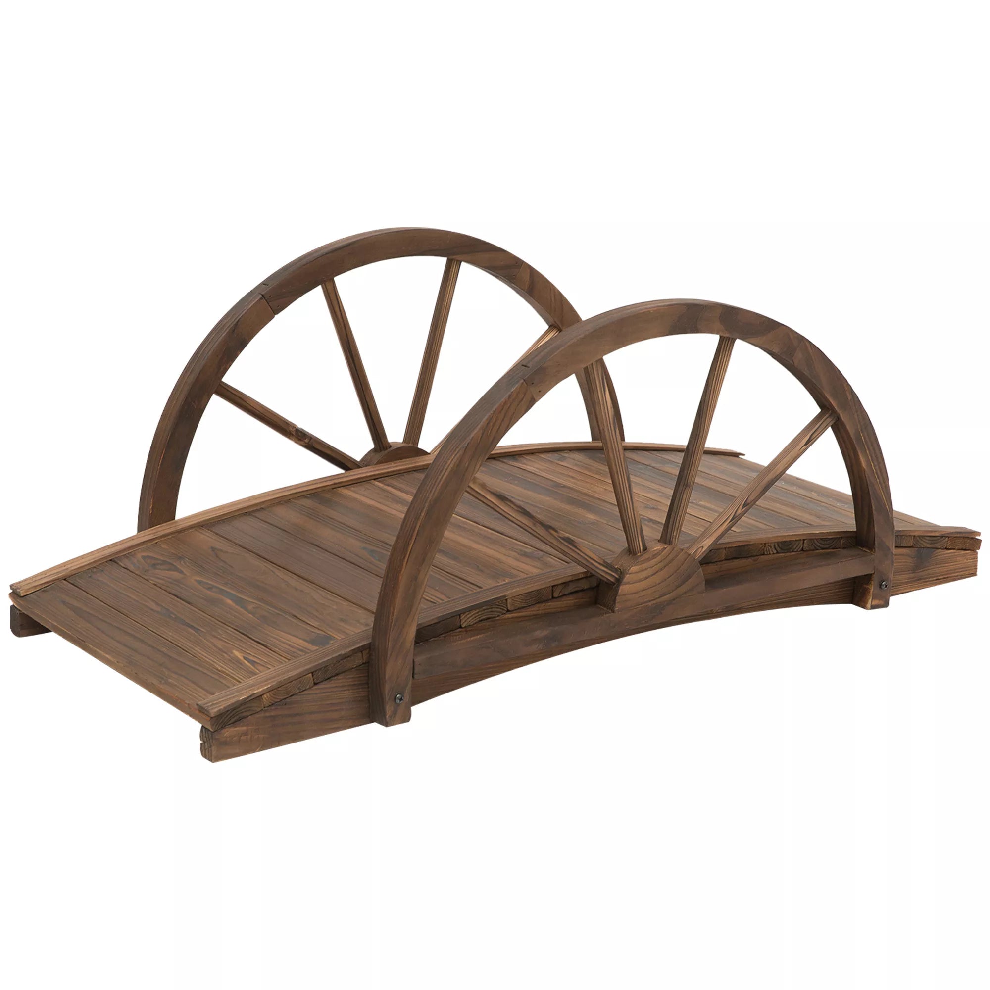 Sodo tiltelis dekoratyvinis medinis tiltelis tvenkiniui, iki 150 kg, 100 x 50 x 37 cm, degintas medis