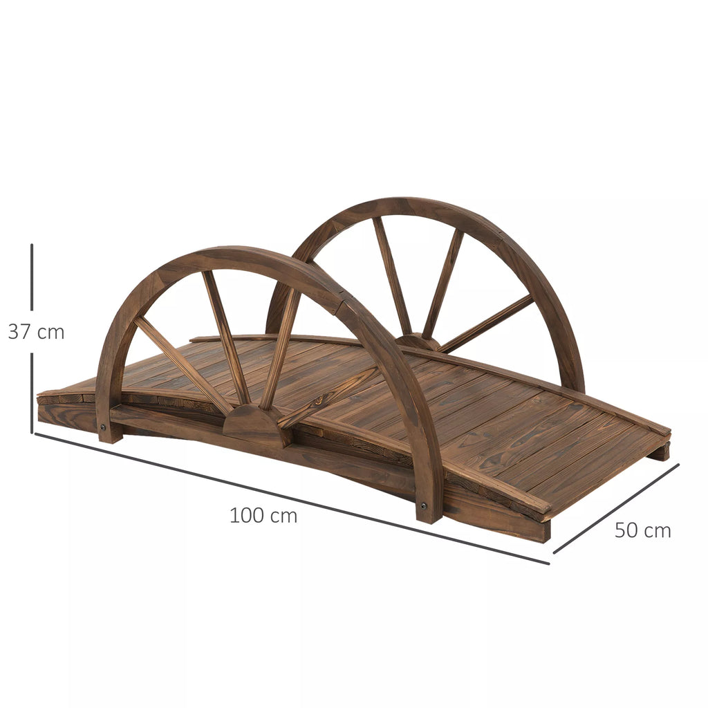 Sodo tiltelis dekoratyvinis medinis tiltelis tvenkiniui, iki 150 kg, 100 x 50 x 37 cm, degintas medis