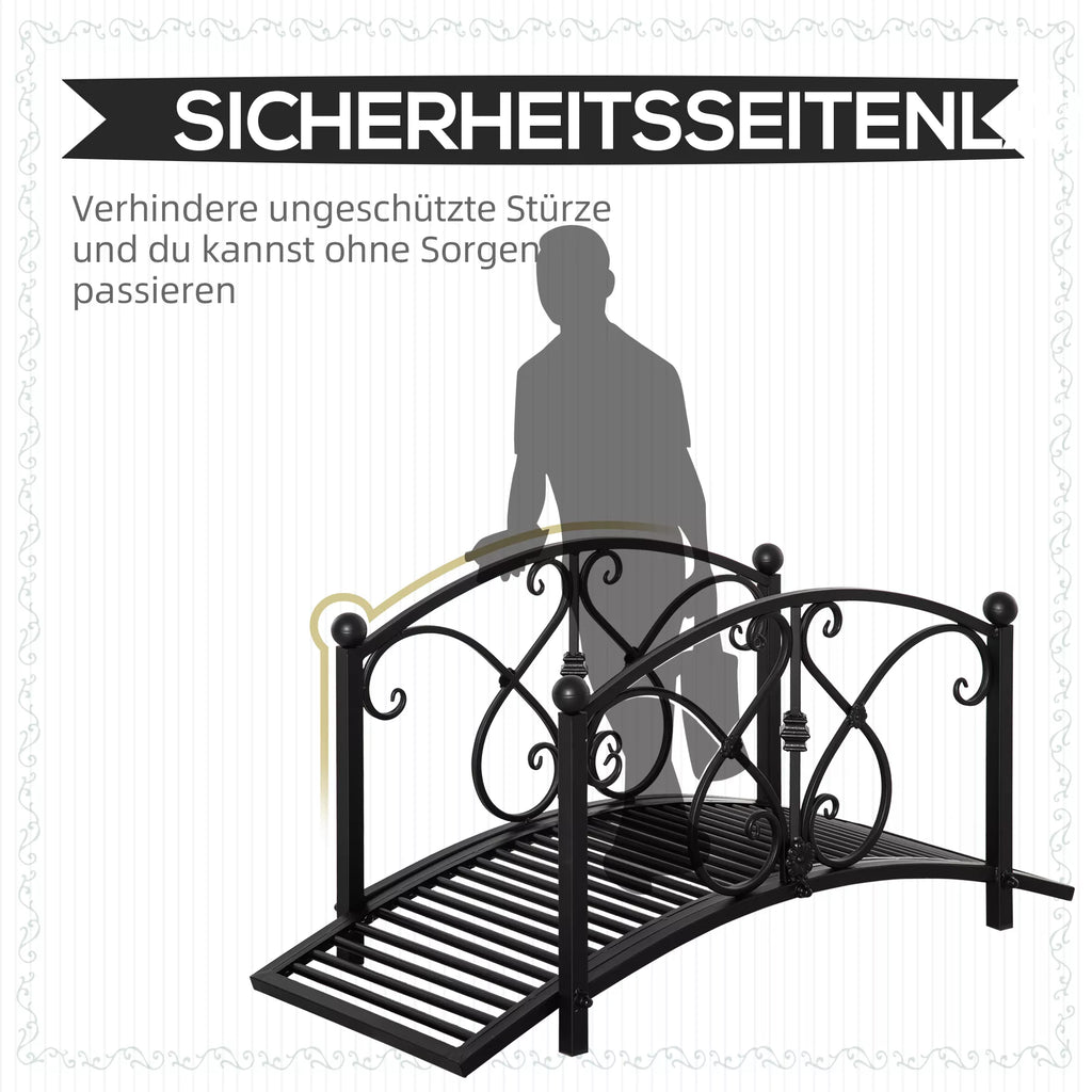 Sodo tiltelis metalinis 102x48x49 cm su turėklais juodas