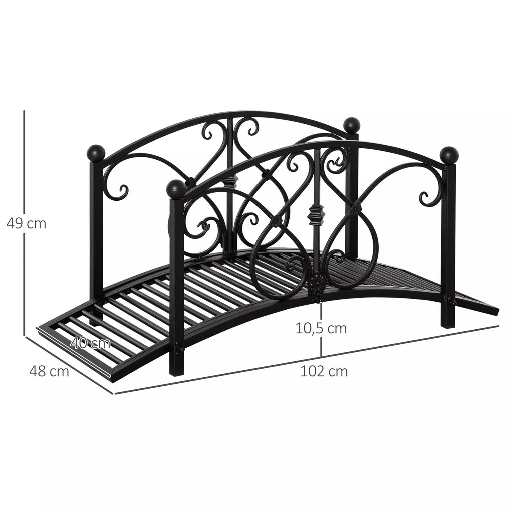 Sodo tiltelis metalinis 102x48x49 cm su turėklais juodas