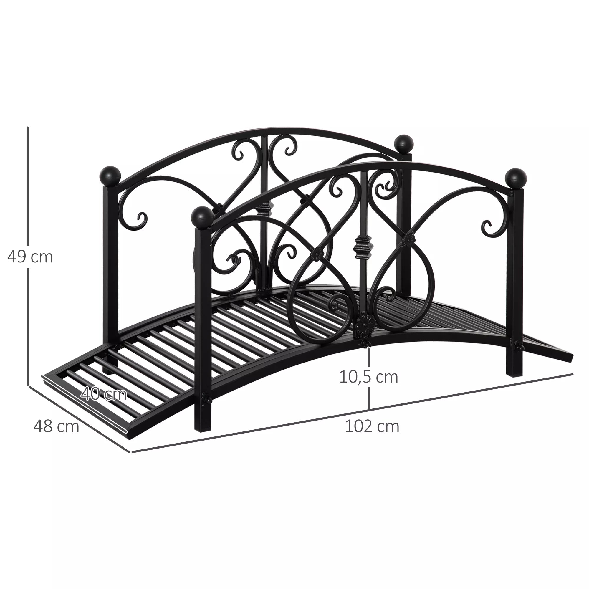 Sodo tiltelis metalinis 102x48x49 cm su turėklais juodas