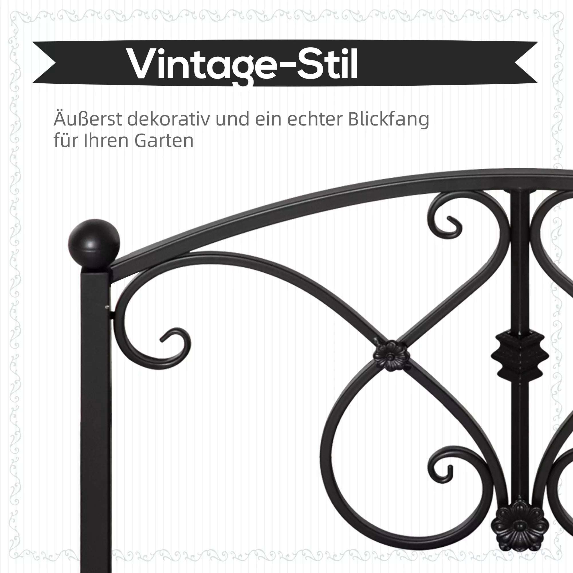 Sodo tiltelis metalinis 102x48x49 cm su turėklais juodas