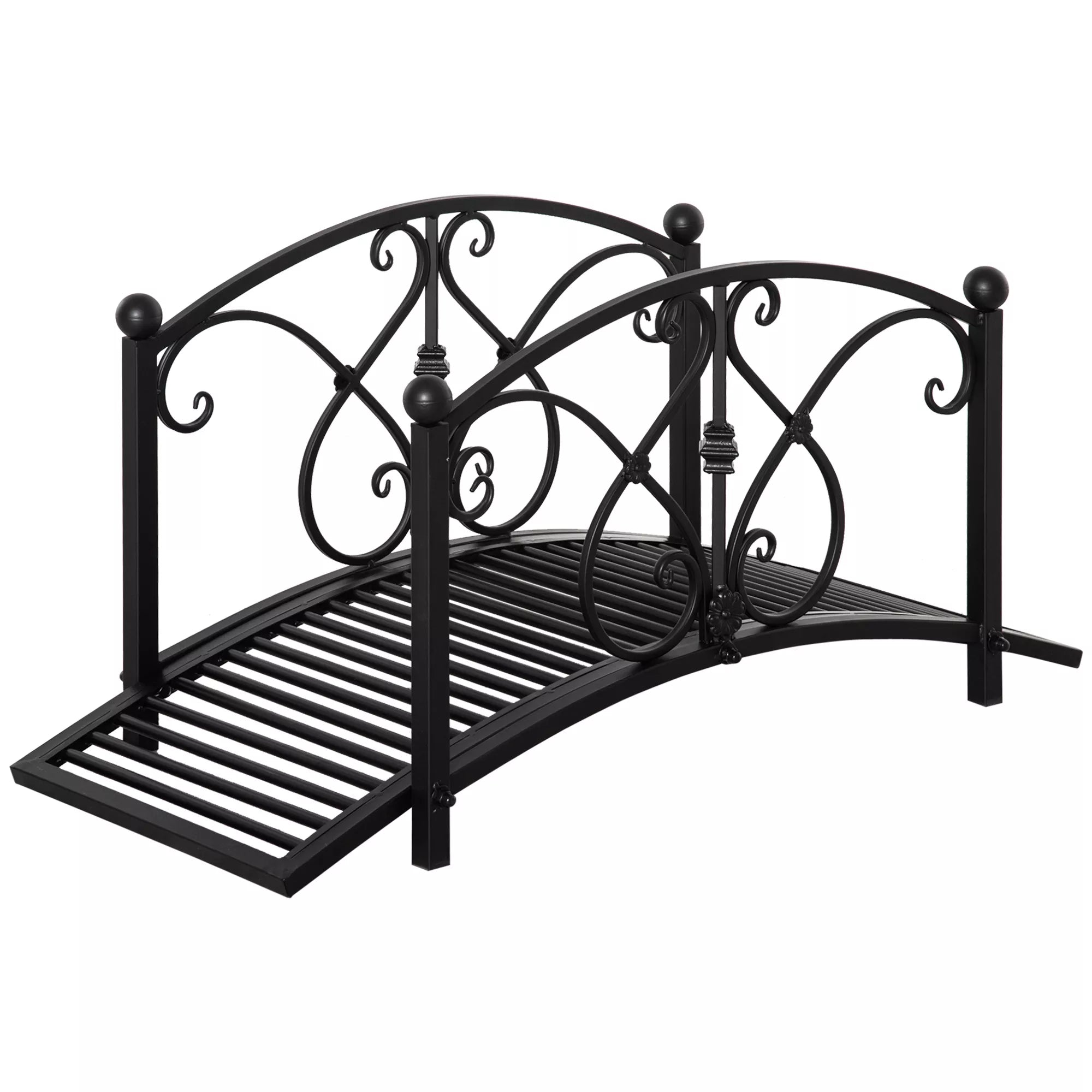 Sodo tiltelis metalinis 102x48x49 cm su turėklais juodas