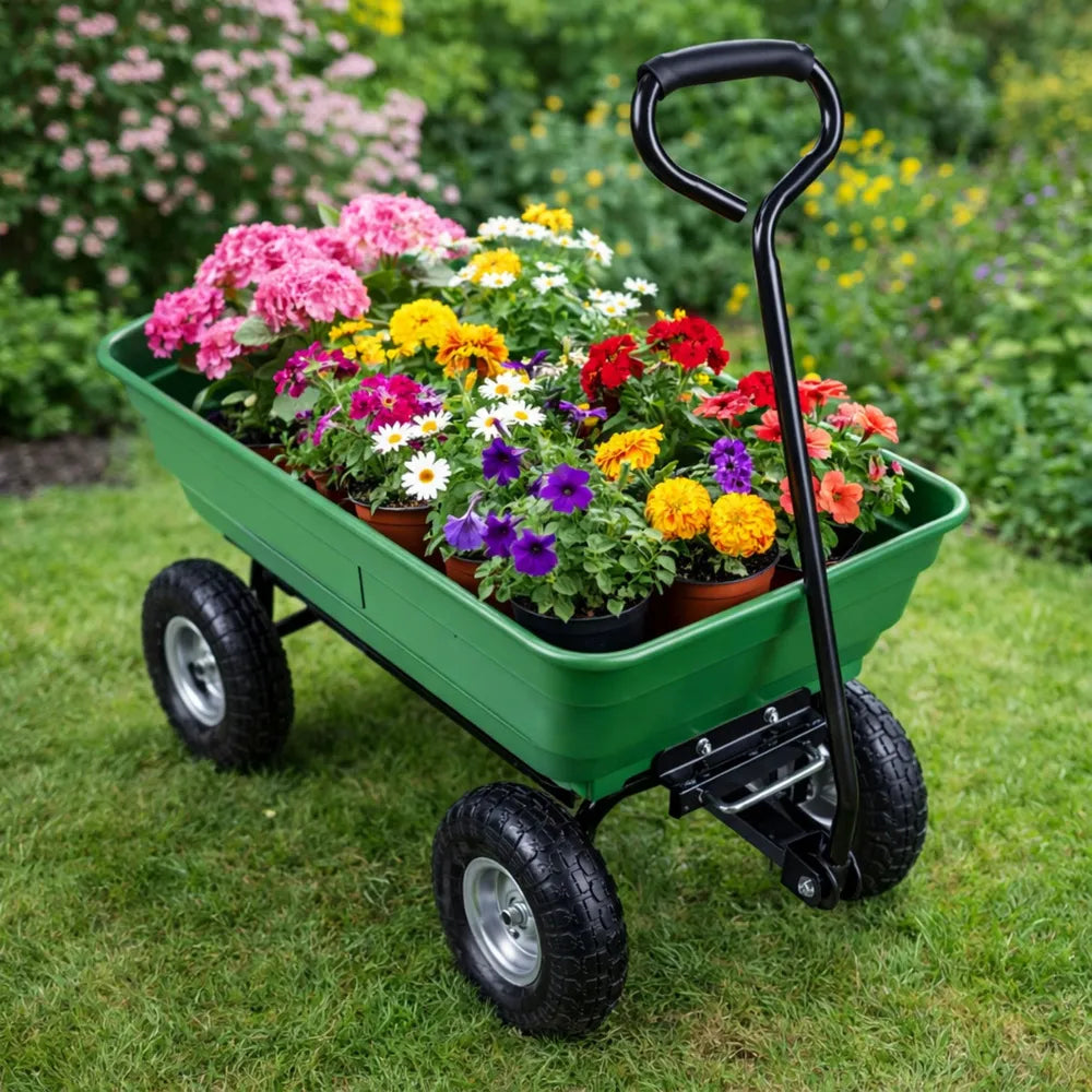 Sodo transportavimo vežimėlis su išimamu dėklu, iki 120 kg, žalias